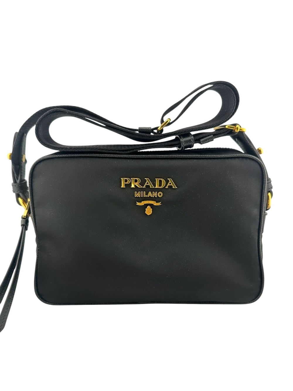 Prada Black Nylon Camera Crossbody with Gold Logo